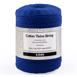 Cotton Yarn Macrame Soft, 3 mm x 300 m Natural Cotton Rope for Crafts, Tapestries, Hanging Basket, Thick Cotton Yarn Ideal for DIY Crafts Knitting Plant Hanger Boho Decoration (Harine Blue)
