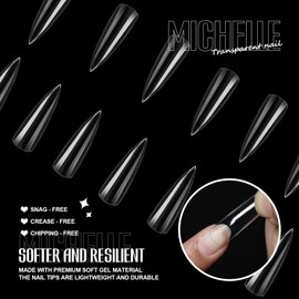 Michelle Long Stiletto False Nails Tips 504pcs Stiletto Press on Nails Pre-shape Fake Gel Nail Tips for Fake Cover Acrylic Nails False Nails For Nail Extension Home DIY Nail Salon Gelly Tips