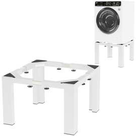 16" Height Heavy-Duty Laundry Pedestal, Full Size Adjustable Washer Dryer Stand with Non-Slip Mat, 17.7-31" Adjustable Width Washing Machine Base for Refrigerator, Dishwasher, White