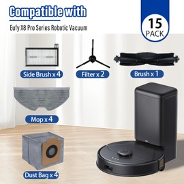 iAmoy 15 Pcs Replacement Part Accessories for Eufy X8 Pro Series Robot Vacuum Cleaner, 1 Rolling Brush + 4 Side Brush + 2 Washable Filter +4 Dust Bags + 4 Microfiber Mop Cloth