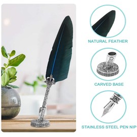 AOMAYLL Feather Pen Ink Set, Vintage Dip Pen, Calligraphy Pen with 5 Nibs and Black Ink, Perfect for Calligraphy Beginners (with Ink)