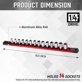 ALOANES 3/8-Inch Drive Magnetic Socket Organizer, Heavy Duty Aluminum Socket Rail Organizer, 360° Swivel Clips Socket Holder Kit for Tool Box, 3/8-Inch Socket Holder x 14 Clips (Red)