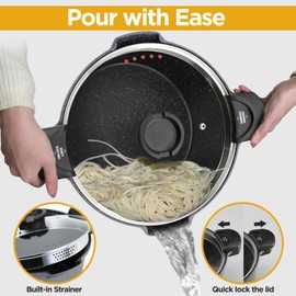 ROSSETTO 5QT Pasta Pot with Strainer Lid, 9.5'' Cast Aluminum Nonstick Multipurpose Stock Pot Spaghetti, Self-Draining Cooking Pot with Insulated Handles for Soup, and Boiling