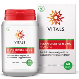 Vitals - Vegan DHA/EPA 450 mg 60 Vegan Softgel Capsules High Dose Algae Oil in Natural Triglyceride Form With up to 338 mg DHA and 112 mg EPA per Vegan Softgel Capsule