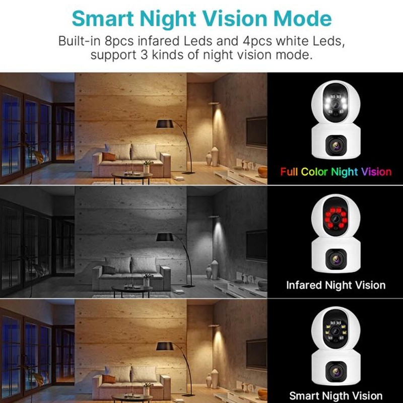 Home Security Camera Dual 2MP Lens Two Way Intercom WiFi