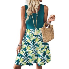 Zeagoo Women's Beach Dresses Casual Boho Dress Round Neck Sun Dress Summer Sundresses Color Block Travel Dresses for Women 2025, XL