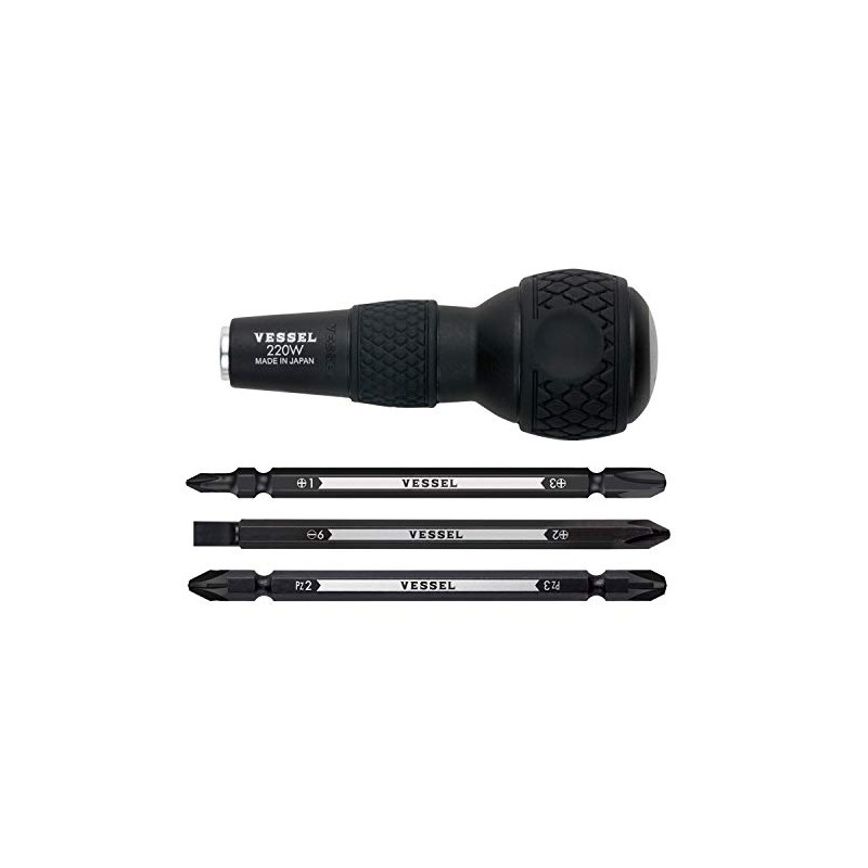 VESSEL BALL GRIP 1/4" Hex. Bit Interchangeable Screwdriver (Bit 3PC.