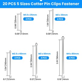 Cotter Pin Assortment Kit, SDTC Tech 20 PCS 304 Stainless Steel Pin Clips Fastener - 5 Sizes
