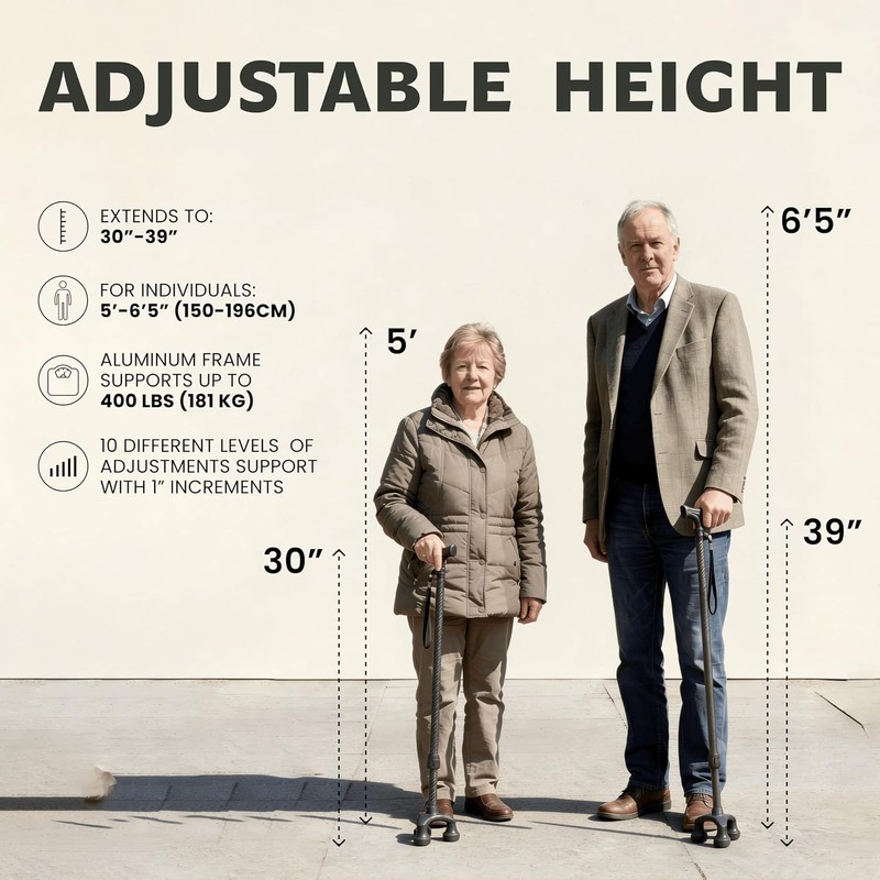 Dr. Aid Tripod & FourPod Walking Canes, Adjustable Non-Slip, Carbon