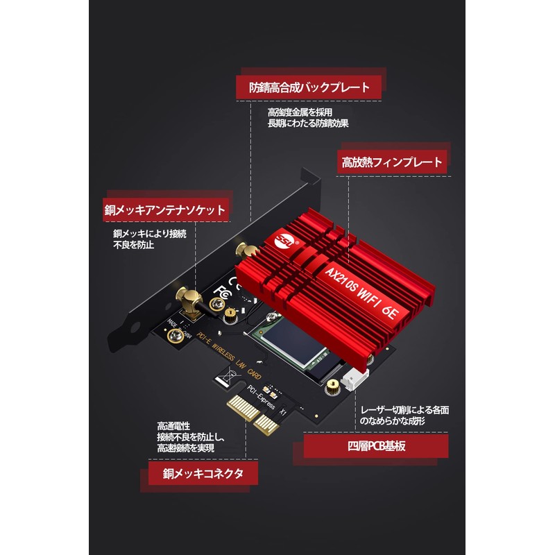 Wi-Fi 6E PCIe Wireless LAN Card (2.4GHz/5GHz/6GHz) Bluetooth 5.2 Built-in
