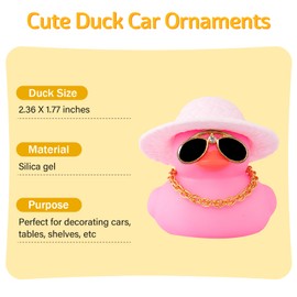 wonuu Car Dashboard Rubber Duck Ornament, Car Decoration Colour Ducks Accessories with Mini Hat Necklace and Sunglasses, M-Pink-Sun Hat