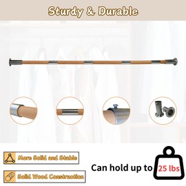 Beyeutao Wooden Closet Rod Adjustable 48-60 inches Closet Rod for Bedroom or Livingroom Premium Material Sturdy and Stable Clothing Hanger Storage Rust-Proof No Irritating Odor