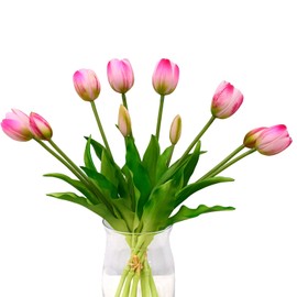 10pcs Faux Silicone pink Tulips Flowers Fake Flowers Bouquets 13.5" Mother's Day Easter Valentine’S Day Gifts in Home Kitchen Wedding Dining Table Decorations Aesthetic No Odor (Silicone pink)