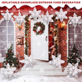 Chitidr 12 Pieces Winter Christmas Inflatable Snowflake Outdoor Decorations Blow up Snowflake Xmas Inflatable PVC Waterproof Snowflake Ball Outdoor Ornaments Decorations for Yard Garden Lawn