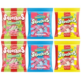 Squashie Variety 6 Pack – Assorted Flavours (120g Each) Original Raspberry, Bubblegum, Sour Cherry & Apple | Soft & Chewy Candy Sweets Imported from UK