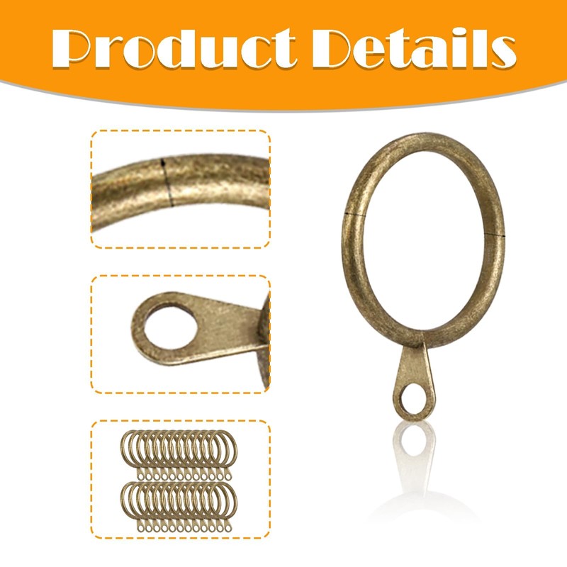 24 Brass Curtain Rings - Durable Metal Rings for Curtain