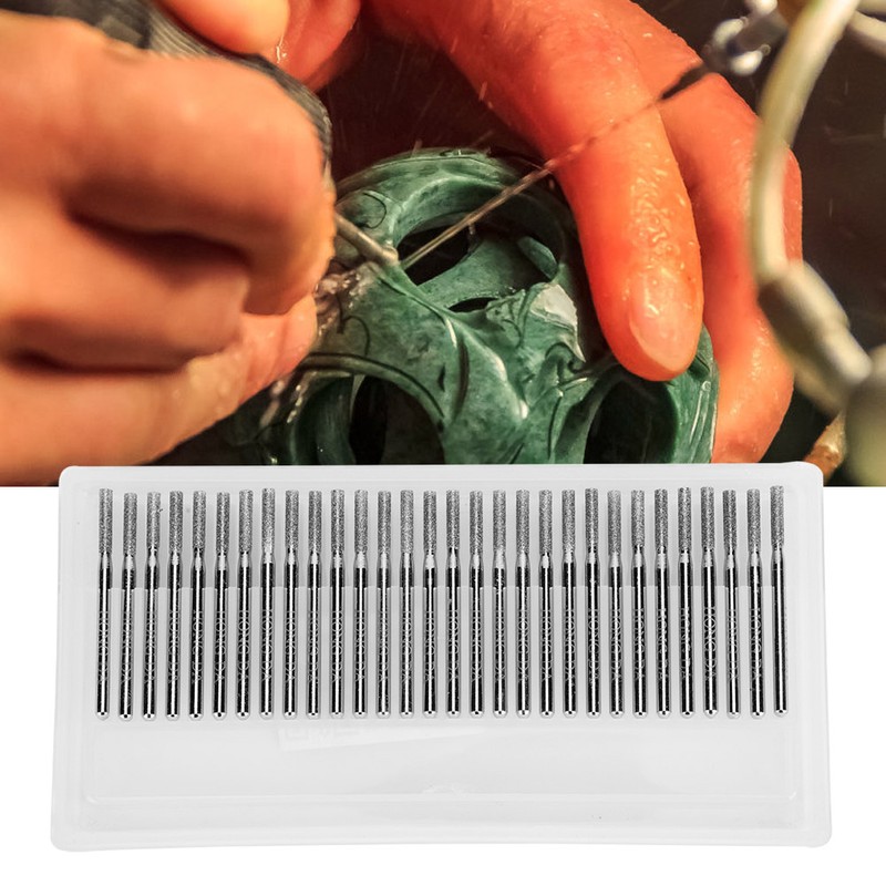 30pcs 2.5mm Cylinder Flat Diamond Bit Grinding Needle Power Grinder