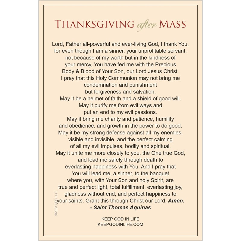 Prayer Before and After Mass LAMINATED Holy Card (3-pack) with