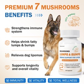 Dog Supplement Guard for Lumps and Bumps, 7 Organic Mushrooms for Immunity, Longevity with Beta-Glucans, Lipoma Treatment for Dogs, Turkey Tail Mushroom Capsules, Promote Buddy Overall Health