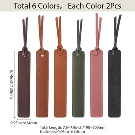 SOFPLATE Pack of 12 6 Colours Vintage Leather Bookmarks Bulk Pack Classic Stitched Bookmark with Rope PU Brown Retro Page Markers Reading Lovers Accessories for Women Men Adult Readers S