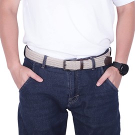 Lovionus89 Fabric Belt Stretch Belt, 3.4 cm Adjustable Braided Web Golf Men's Belt for Casual Jeans Sports, khaki