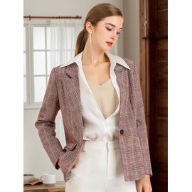 Allegra K Women's Notched Lapel One Button Boyfriend Blazer Suit Plaid Blazer Jacket Medium Burgundy