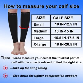 BSERA Medias de compresión para pantorrilla para mujer, 2 pares de 15-20 mmHg, soporte para pantorrilla, calcetines de compresión sin pies para espinillas, venas varicosas, recuperación (negro, grande)