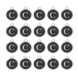 MECCANIXITY 36pcs Pendants Letter Charm Initial Charm Double Sided Enamel Alphabet C for DIY Necklace Bracelet Earrings Jewelry Making White & Black