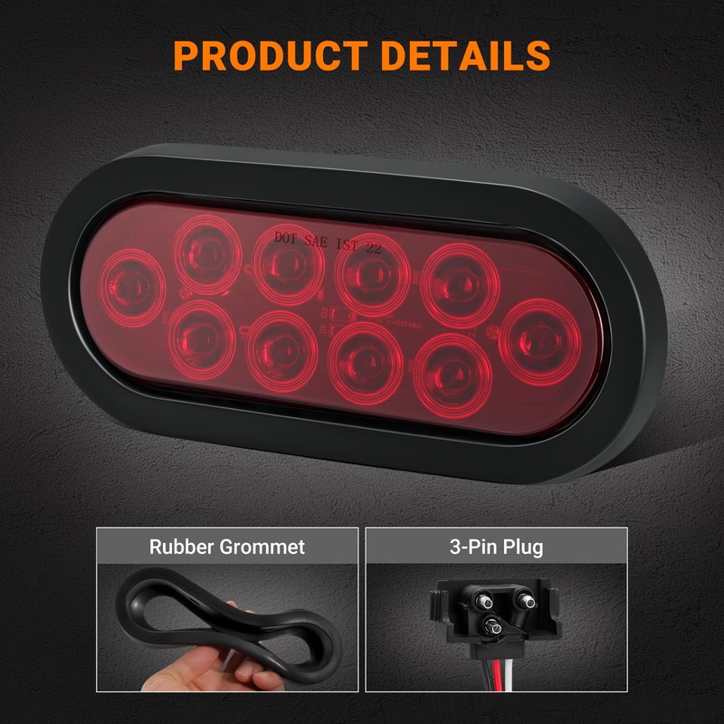 6PCS 6 Inch Oval LED Trailer Tail Lights, 4 Red
