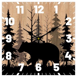 CHGCRAFT 12inch Bear Wall Clock Silent Non-Ticking Clocks Forest Wildlife Wall Clocks Battery Operated Rustic Farmhouse Clock for Home Decor Living Room Kitchen Office