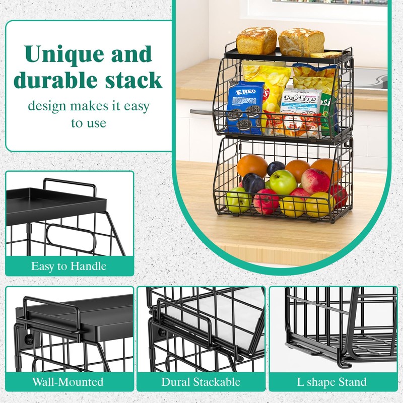 CHLORYARD 3-Tier Stackable Fruit Basket Kitchen Potato Onion Storage Wire