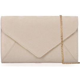 Venoline Faux Suede Women Evening Bag Foldover Clutch Purse Cocktail Prom Party Formal Envelope Handbag Nude