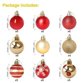 50 Pcs Christmas Balls Ornaments, Red and Gold Christmas Tree Balls Decoratation, Shatterproof Ornaments Set for Chrismas/Part/Wedding Decoration,1.57"/40mm Decoration Balls