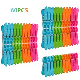 VEGCOO Clothesclips 60 Pieces Set with Bag Clothespins Durable and Windproof Laundry Pegs Soft Plastic Clothes Pegs for Lanundry Bathroom or Kitchen
