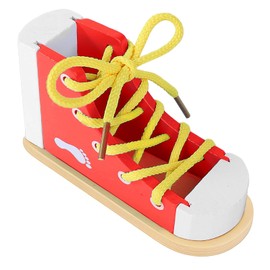 FLATRI Shoe Tying Practice for Kids, Red Shoe Tie Practice for Kids Threading Lacing Shoes Training, Wooden Learn to Tie Shoes Basic-Life-Skills