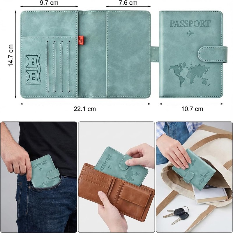 Porta Pasaporte con Bloqueo RFID, Set de 2 Fundas para