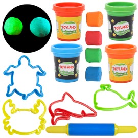 Toyland® Glow In The Dark Sea Life Modelling Dough Set - Creative Toys - Includes 4 Tubs of Dough