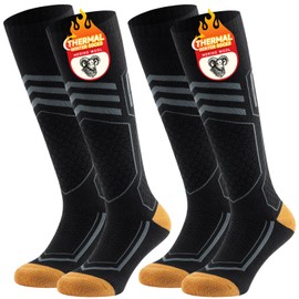 TANSTC Thermal Socks Merino Wool Ski Socks for Men Women,Thick Warm Knee High Winter Sport Socks for Snowboard Walking Hiking Running Skiing and Outdoor Sports 2 pairs,Black,L