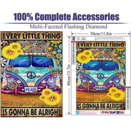 ICECHEN Inspirational Sunflower Bus Diamond Painting Kits for Adults, 5D Blessing Words Diamond Art for Beginners, DIY Full Round Drill Colorfu Gem Art Kits for Gift Home Wall 12X16 inch