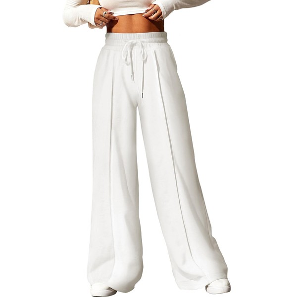 Aleumdr Wide Leg Sweatpants for Women Elastic High Waisted Drawstring