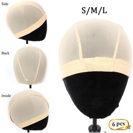 Mesh Dome Caps For Wig 6 Pcs Stretchable Beige Mesh Dome Wig Cap Breathable Spandex Wig Caps For Making Wigs (6 Pcs, Beige, L)