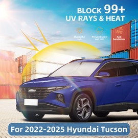 Windshield Sun Shade for Hyundai Tucson 2022-2025 Double Layer 240T Front Window Shade Custom Fit Tucson Sun Visor Foldable Shade Blocks UV Rays Summer Must Have Car Accessories