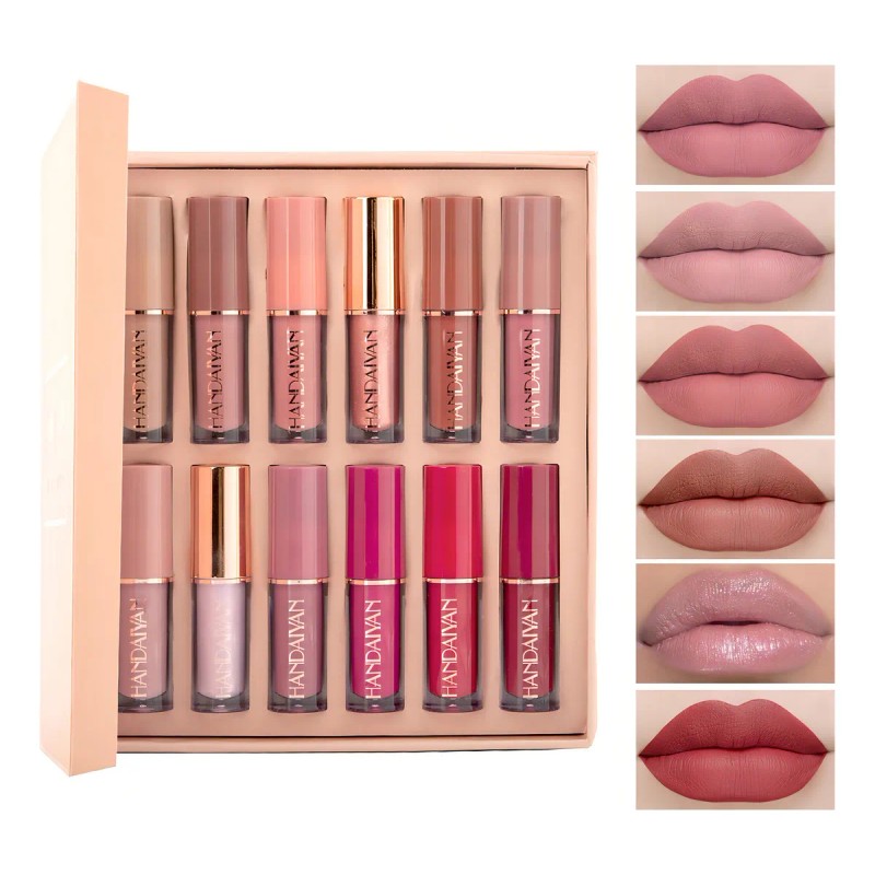 Labial Mate Handaiyan Paleta X12 Colores Larga Duración Pack