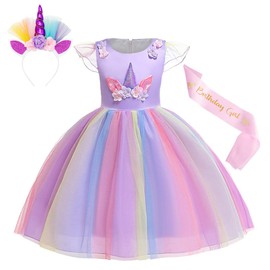 HenzWorld Unicorn Birthday Dress Kids Princess Dress Up Wedding Outfits Princess Easter dress Unicorn Dress Girls 5-6 Purple