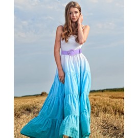 WILLBOND 4 Pcs Straw Woven Belt Elastic Stretch Rattan Buckle Waist Belt Women Skinny Raffia Dress Waist Band(Gentle Color,Medium)