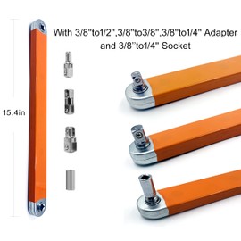 Offset Extension Wrench Set,15 inch Impact Ready Extension Wrench Tool with 1/2",1/4" and 3/8" Square Drive Adapters,5 Pcs Pry Bar Wrench Adaptor Head,Designed for Purpose Use in Hard to Reach Places