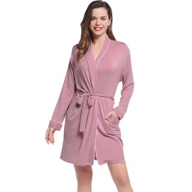 Womens Soft Viscose (Made from Bamboo) Viscose Bath Robe Thin Short Lightweight Knee Length Dusty Rose Large