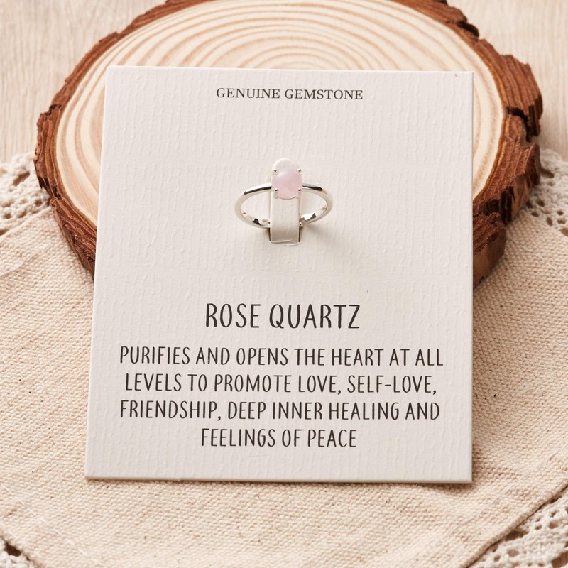 Philip Jones Rose Quartz Adjustable Ring with Quote Card