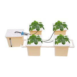 RocoReny 5 Buckets DWC Hydroponic System, 3 Gal Deep Culture Growing Kit with 4W Air Pump & Clay Pebbles, Air Stone and Water Level Device for Indoor/Outdoor Leafy Vegetables（White,Square Bucket）