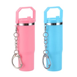 PATIKIL Mini Cup Keychain, 2 Pack Lip Balm Holder Mini Tumbler Key Chains Cute Decor Keychain Charm for Backpack Handbag Purse, Pink, Sky Blue